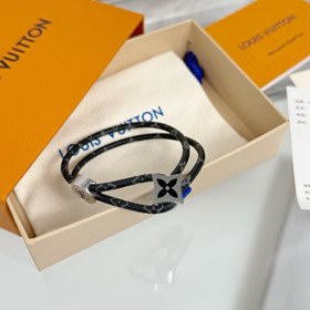 Louis Vuitton LV Letter Floral Black Flower Leather Buckle Bracelet-3640  